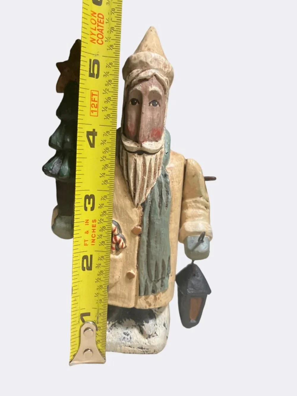 Handcrafted Greg Guedel Santa Figurine Holding Tree and Lantern